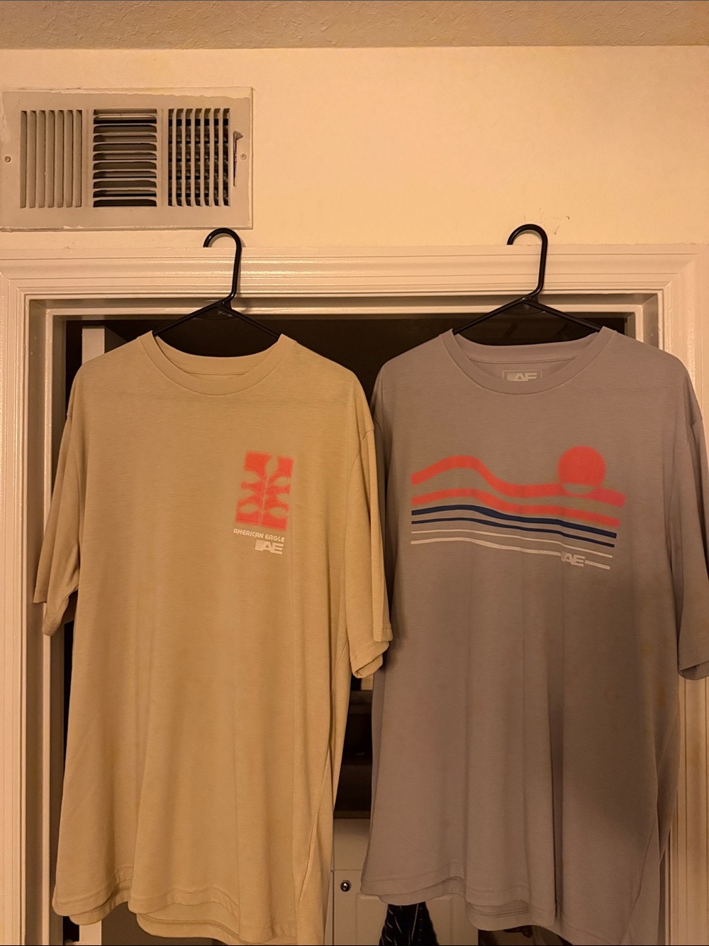American Eagle Outfitters Men’s Beige and Gray Graphic Short Sleeve Tees